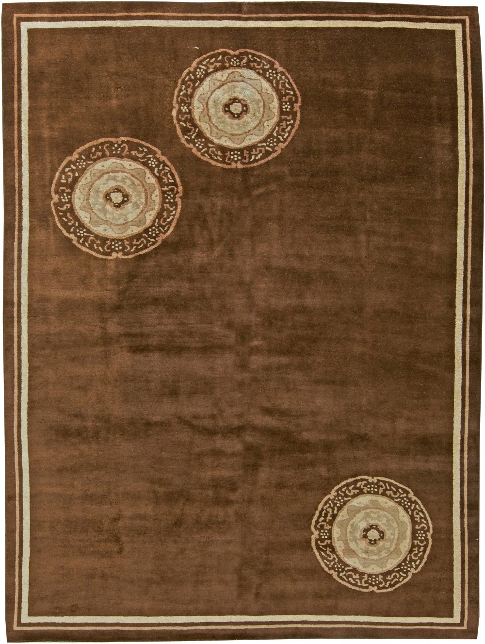 Mid-20th Century Chinese Art Deco Chocolate Brown, Ivory & Beige Wool Rug BB6080
