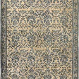 Vintage Chinese Floral Soft Beige With Navy Blue Hand-Knotted Wool Rug Damask Design BB2696