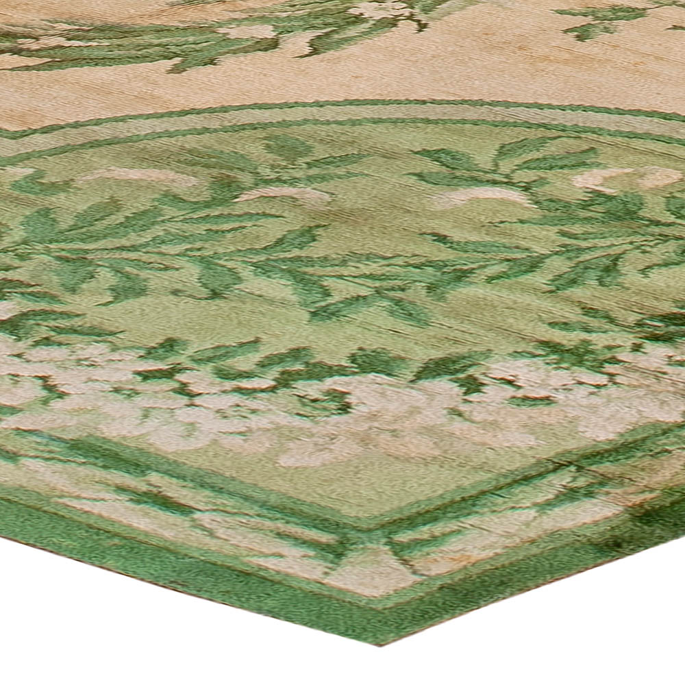 Vintage Irish Donegal Botanic Beige, Green Handmade Wool Rug BB1237
