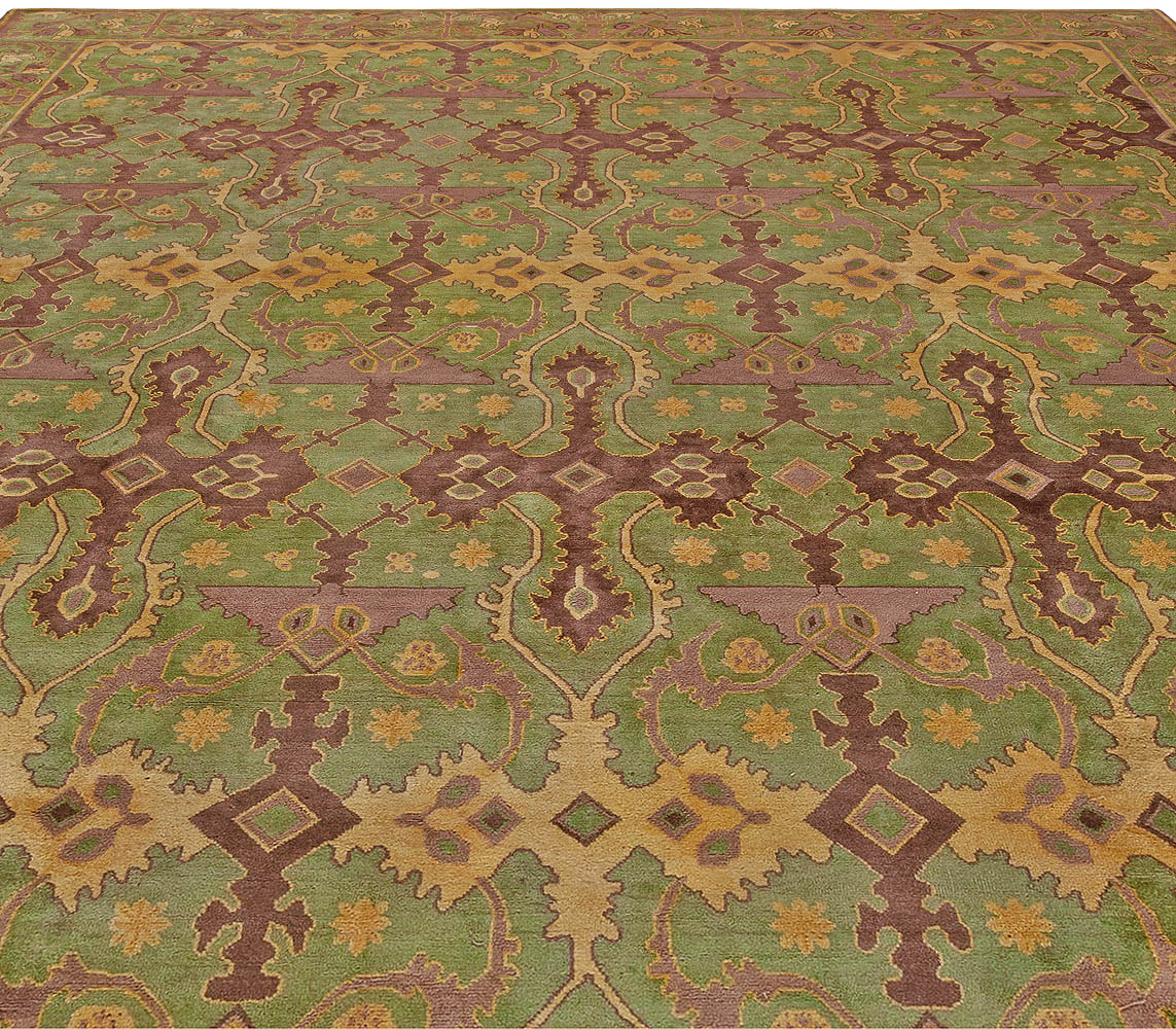 Vintage Geometric Green, Purple Chinese Handmade Wool Rug BB5630