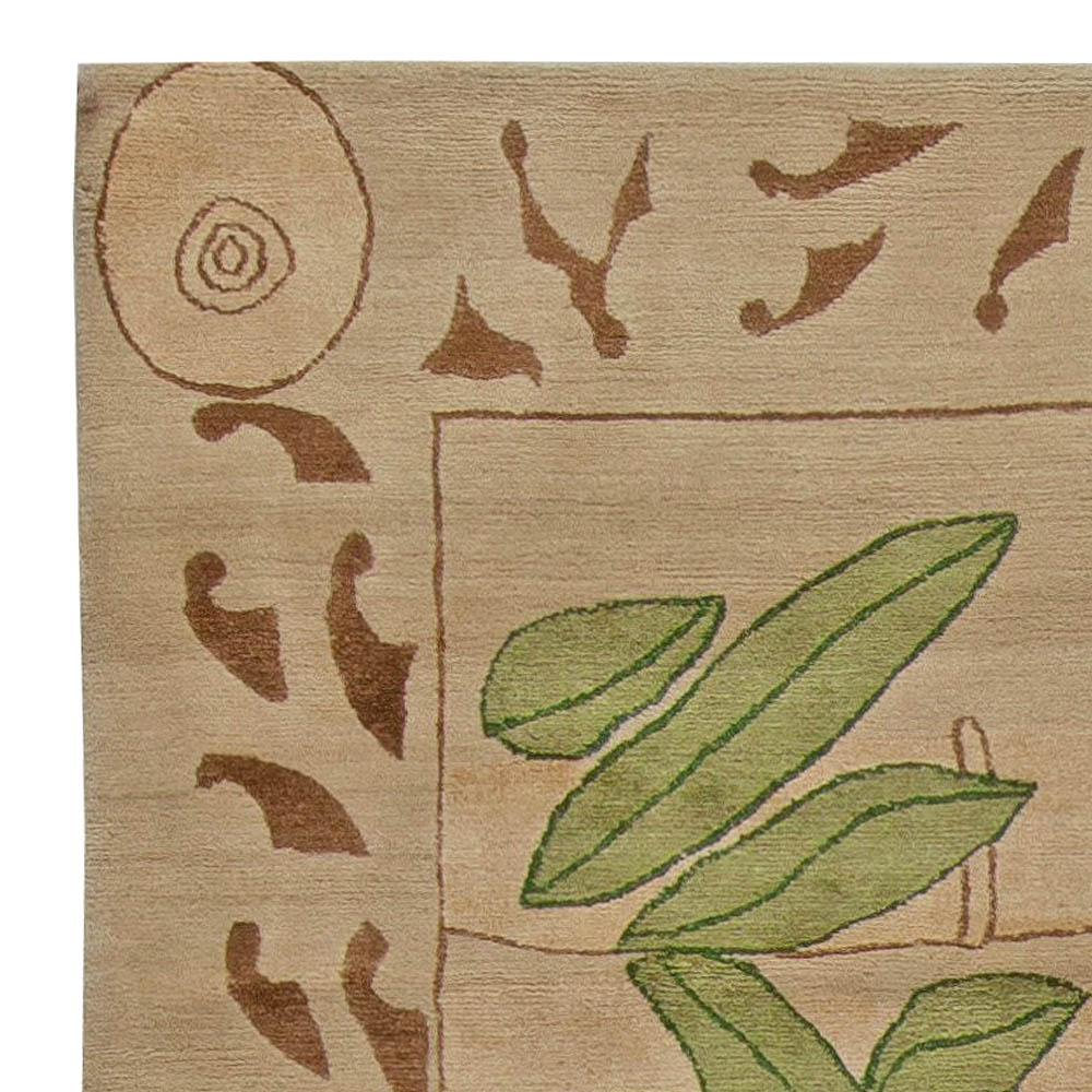 Doris Leslie Blau Collection Bamboo Brown, Fresh Green Handmade Wool, Silk Rug N10987