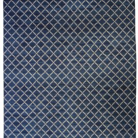 Modern Dhurrie Quatrefoil Navy Blue Flatweave Cotton Rug “Indigo Infinity” N10389