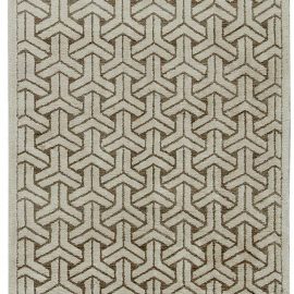 Modern Geometric Light Beige With Warm Tan Handmade Wool & Silk Runner “Chromosomes” N10837