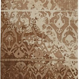 “Antika” Modern Abstract Ikat Medallion Warm Tan Handmade Wool Rug N10773