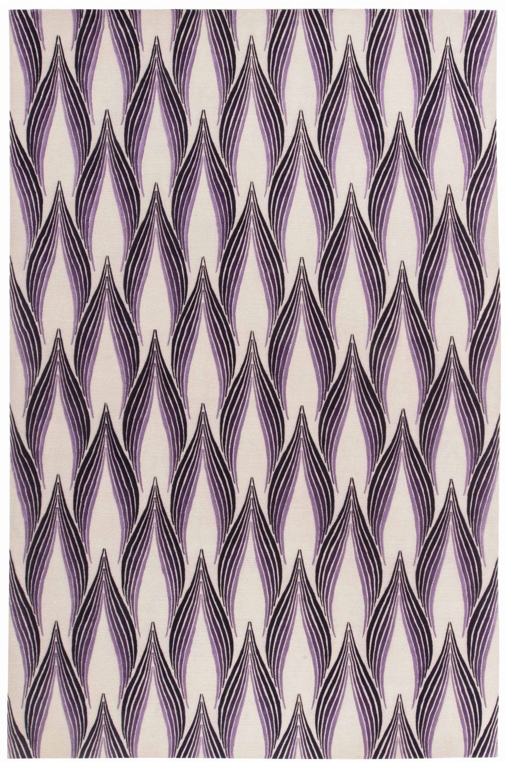 Contemporary Art Deco Inspired Tibetan Rug in Gray, Violet, and Black N11409