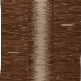 Art Deco Modern Geometric Light Beige Flatweave Wool Rug “Honaz” N10853