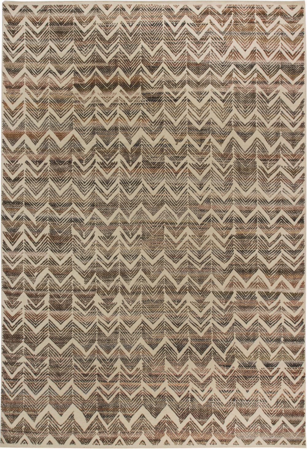 Doris Leslie Blau Collection Beige and Brown Abstract Textured Chevron Rug N11445