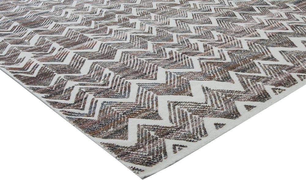 Doris Leslie Blau Collection Beige and Brown Abstract Textured Chevron Rug N11445