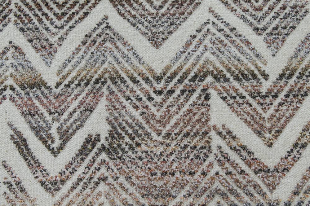 Doris Leslie Blau Collection Beige and Brown Abstract Textured Chevron Rug N11445