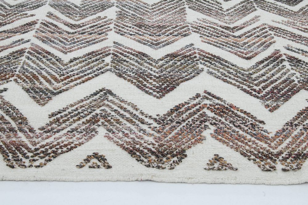 Doris Leslie Blau Collection Beige and Brown Abstract Textured Chevron Rug N11445