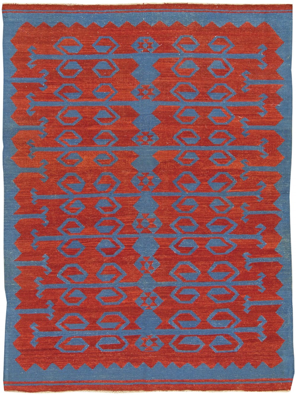Contemporary Bright Red and Blue Dangelo Hand Knotted Wool Kilim Rug N10758
