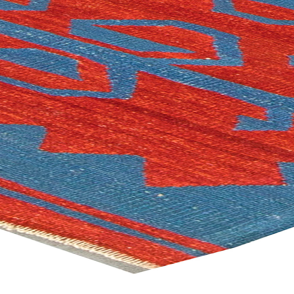 Contemporary Bright Red and Blue Dangelo Hand Knotted Wool Kilim Rug N10758