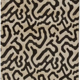 Abstract Contemporary Light Beige With Brown Hand-Knotted Silk Runner “Pulse” N10783