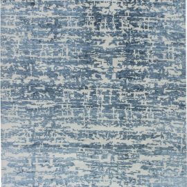 Modern Abstract Geometric Light Gray And Blue Handmade Wool & Silk Rug “Aquarelle” N11580