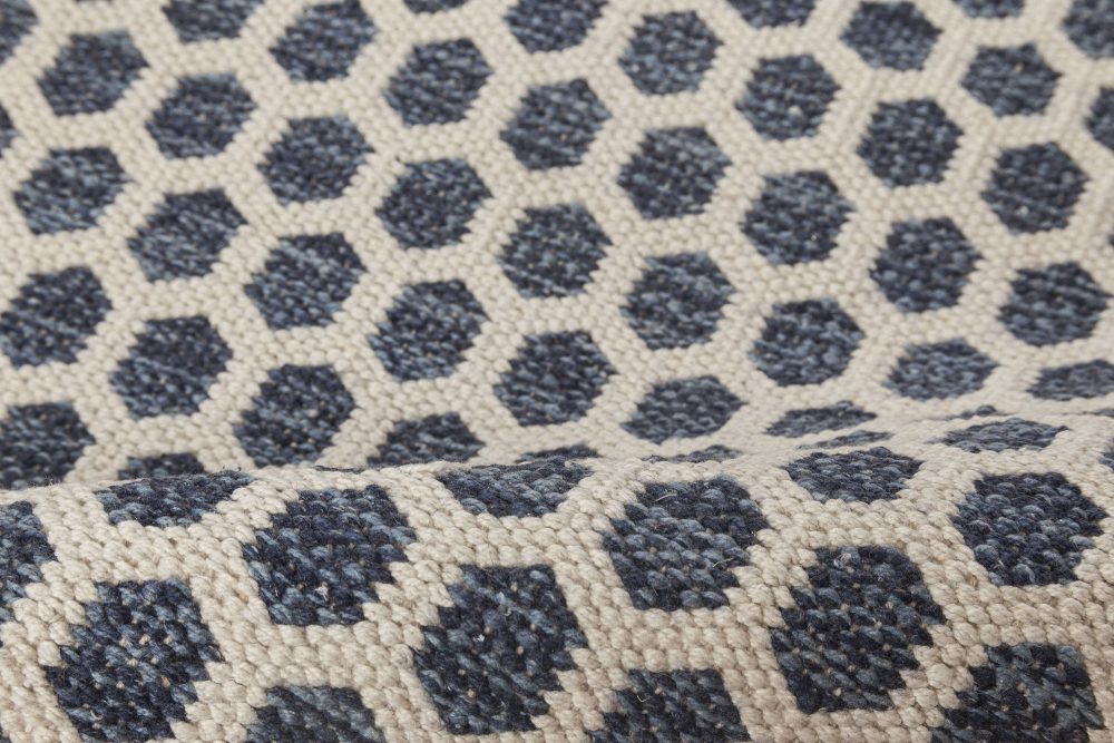 Doris Leslie Blau Collection Modern Blue, White Flat-Weave Wool Rug N11713