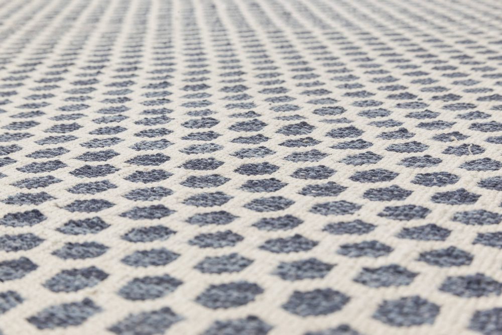 Doris Leslie Blau Collection Modern Blue, White Flat-Weave Wool Rug N11713