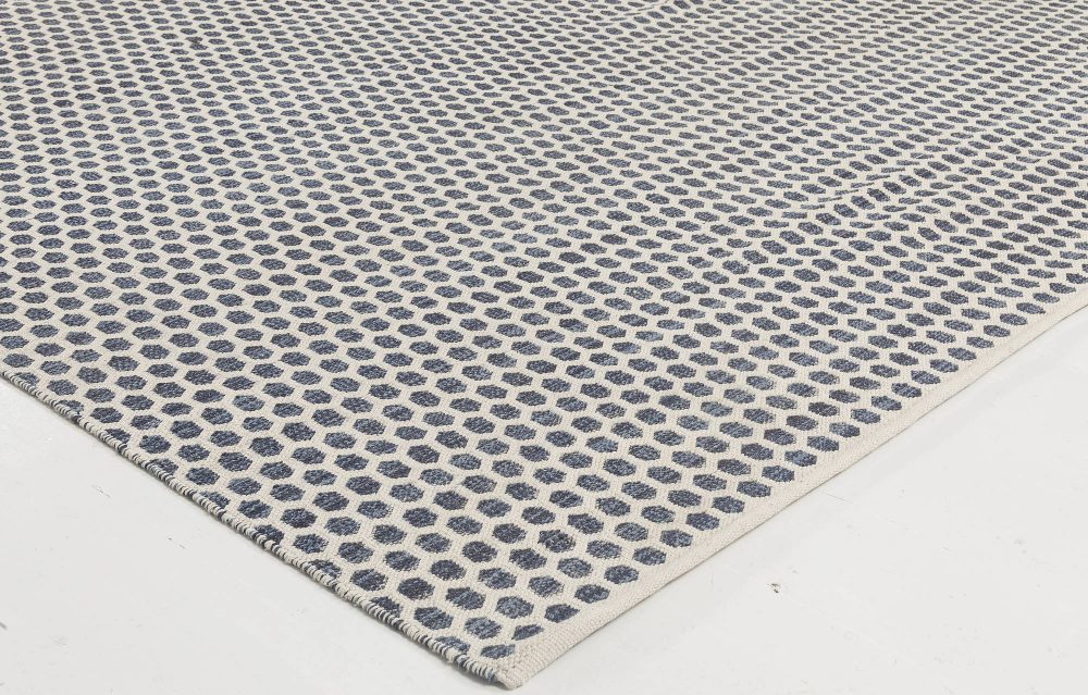 Doris Leslie Blau Collection Modern Blue, White Flat-Weave Wool Rug N11713