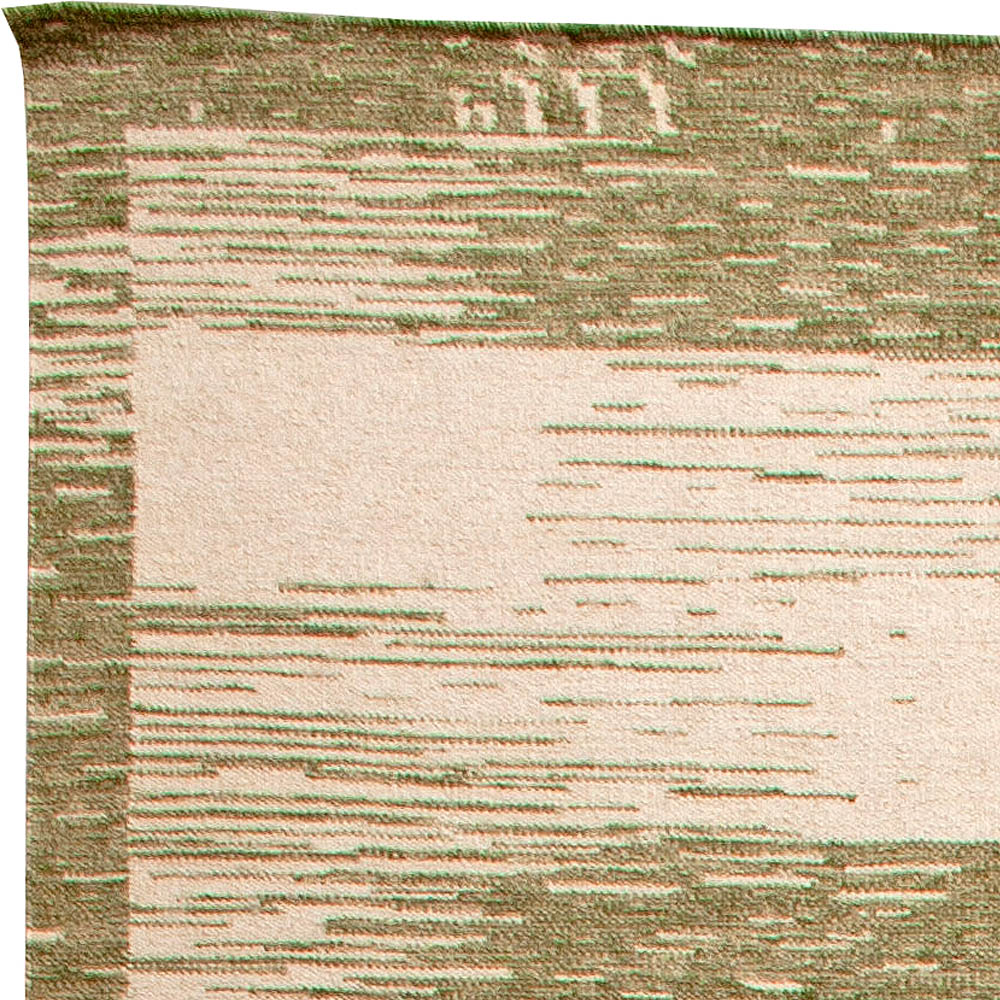 Doris Leslie Blau Collection Large Forel Green, Beige Hand Knotted Wool Rug N10780