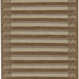Luxurious Flatweave Modern Striped Runner In Warm Tan Hand-Knotted Wool “Cannel” N10807