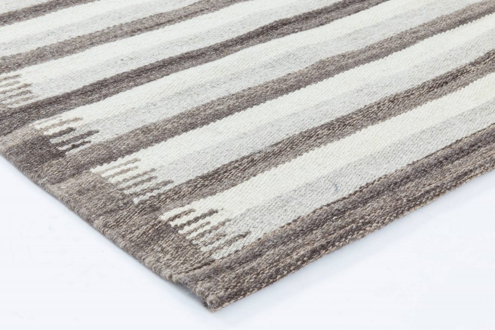 Doris Leslie Blau Collection Modern Striped Gray, Anthracite Flat-Weave Wool Rug N11516