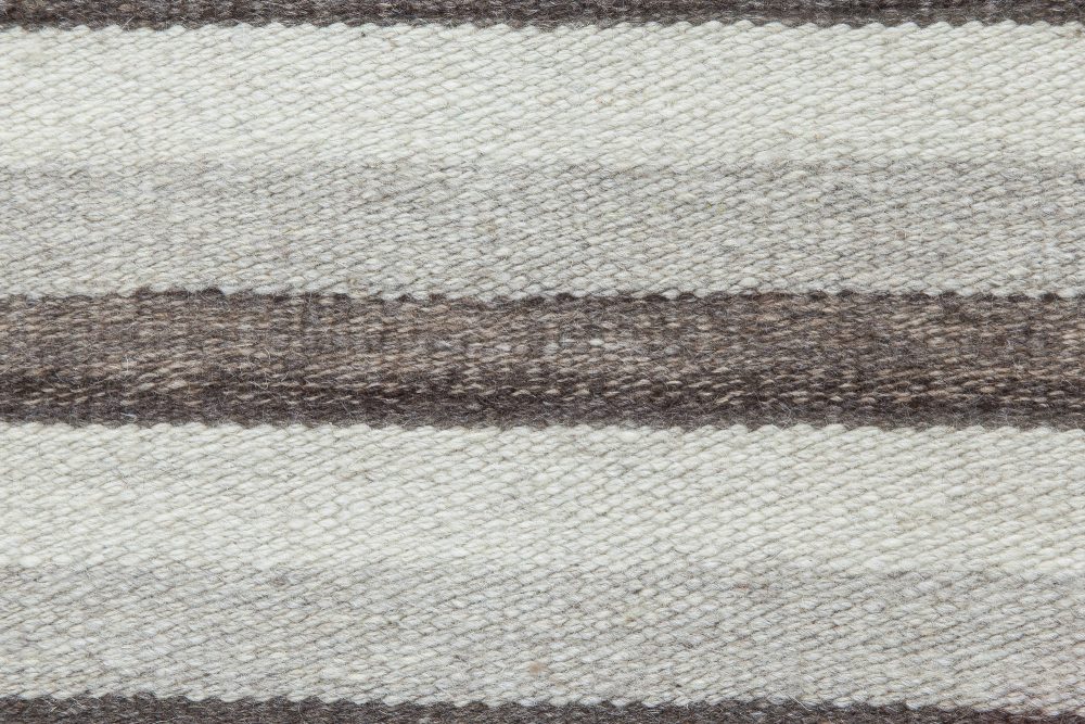 Doris Leslie Blau Collection Modern Striped Gray, Anthracite Flat-Weave Wool Rug N11516