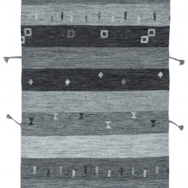 Modern Flatweave Geometric Light Gray Handmade Wool Rug “Slateglyph” N11514