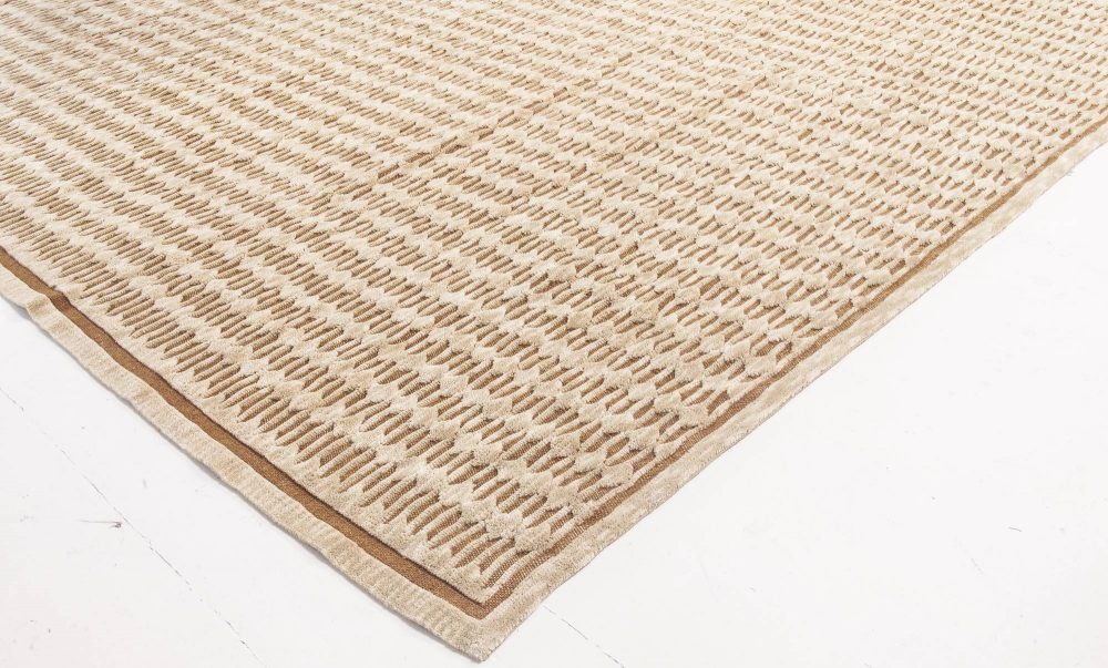 Doris Leslie Blau Collection Oversized Creamy Beige and Brown Handmade Wool Rug N10799