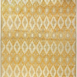 “Saffron Eye” Modern Geometric Lozenge Cream Beige Handmade Wool Rug N11116