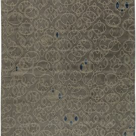 Contemporary Art Deco Geometric Classic Taupe Handmade Silk Carpet “Eclipse” N11084