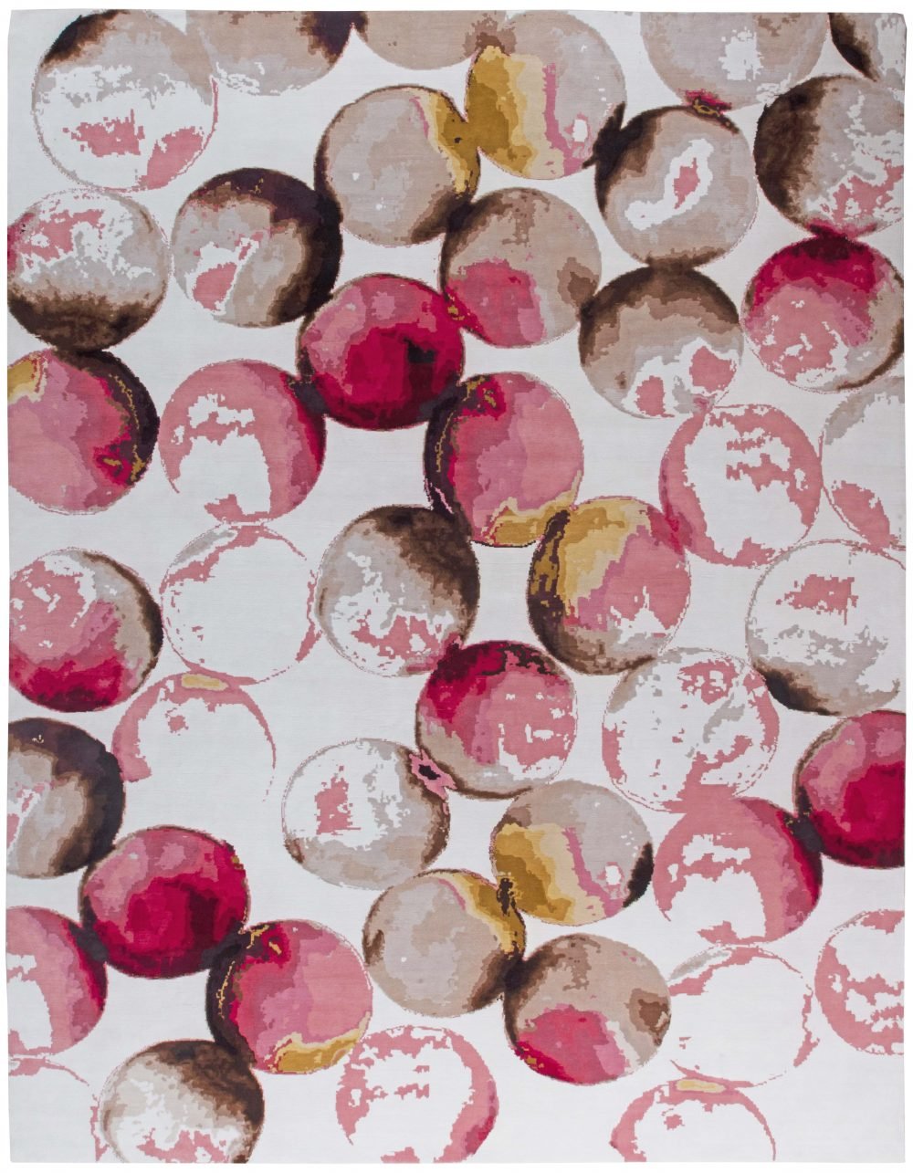 Modern Bubble Pink, Pastel Brown and White Handwoven Wool Rug N11345
