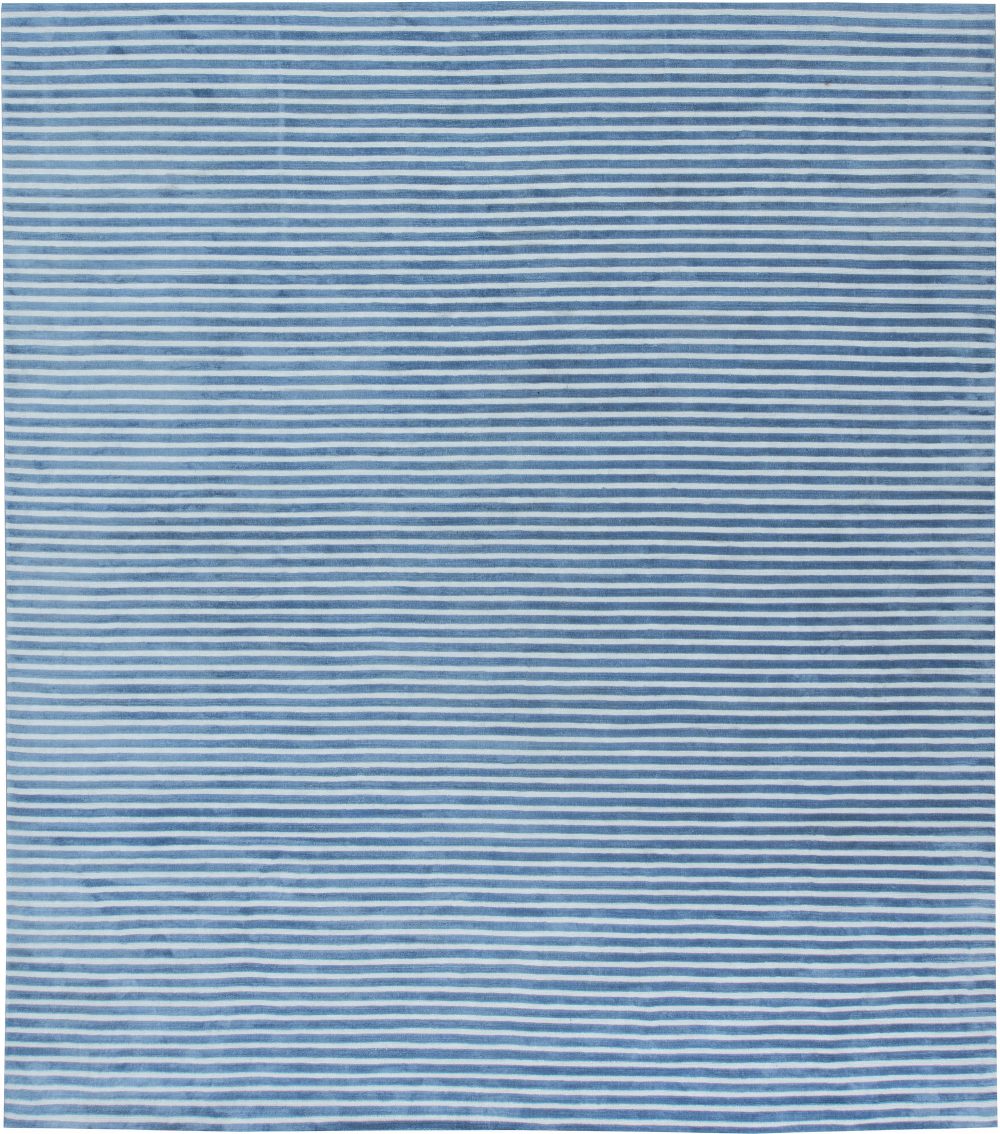 Doris Leslie Blau Collection Blue, White Striped Hand Tufted Rug N11561