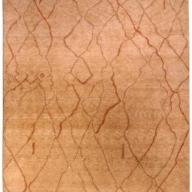 “Parched Desert” Modern Abstract Warm Tan Hand-Knotted Wool Rug N03708