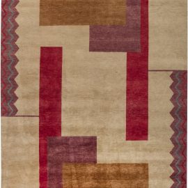 “Plateau” Contemporary Art Deco Inspired By Ivan Da Silva Bruhns Geometric Warm Tan Handmade Wool Carpet N11429