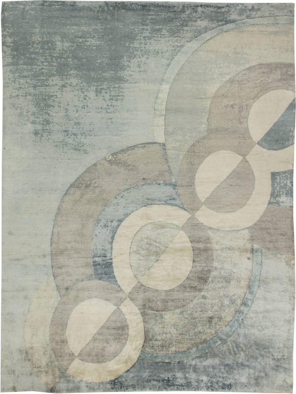 Contemporary Celestial Mohair Silver Gray and Pale Blue Rug N11573