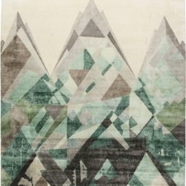 Doris Leslie Blau Collection Everest II Design Green Gray Ivory Silk Wool Rug N11682
