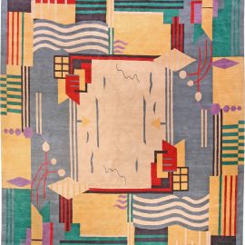 Modern Art Deco Geometric Gray Handmade Wool Rug “Syncopation” N10959