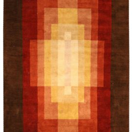 Modern Art Deco Geometric Warm Tan Hand-Knotted Silk Rug “Radiant Ombre” N03395
