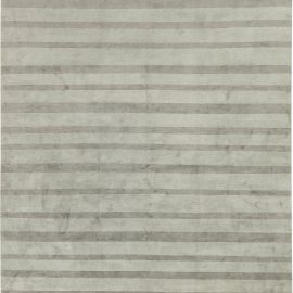 Modern Hand-Knotted Striped Light Gray And Handmade Silk Rug “Axis” N10923