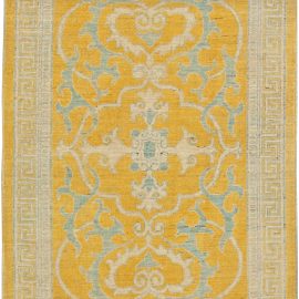 Traditional Oriental Inspired Yellow, Beige and Gray Wool Rug N11160