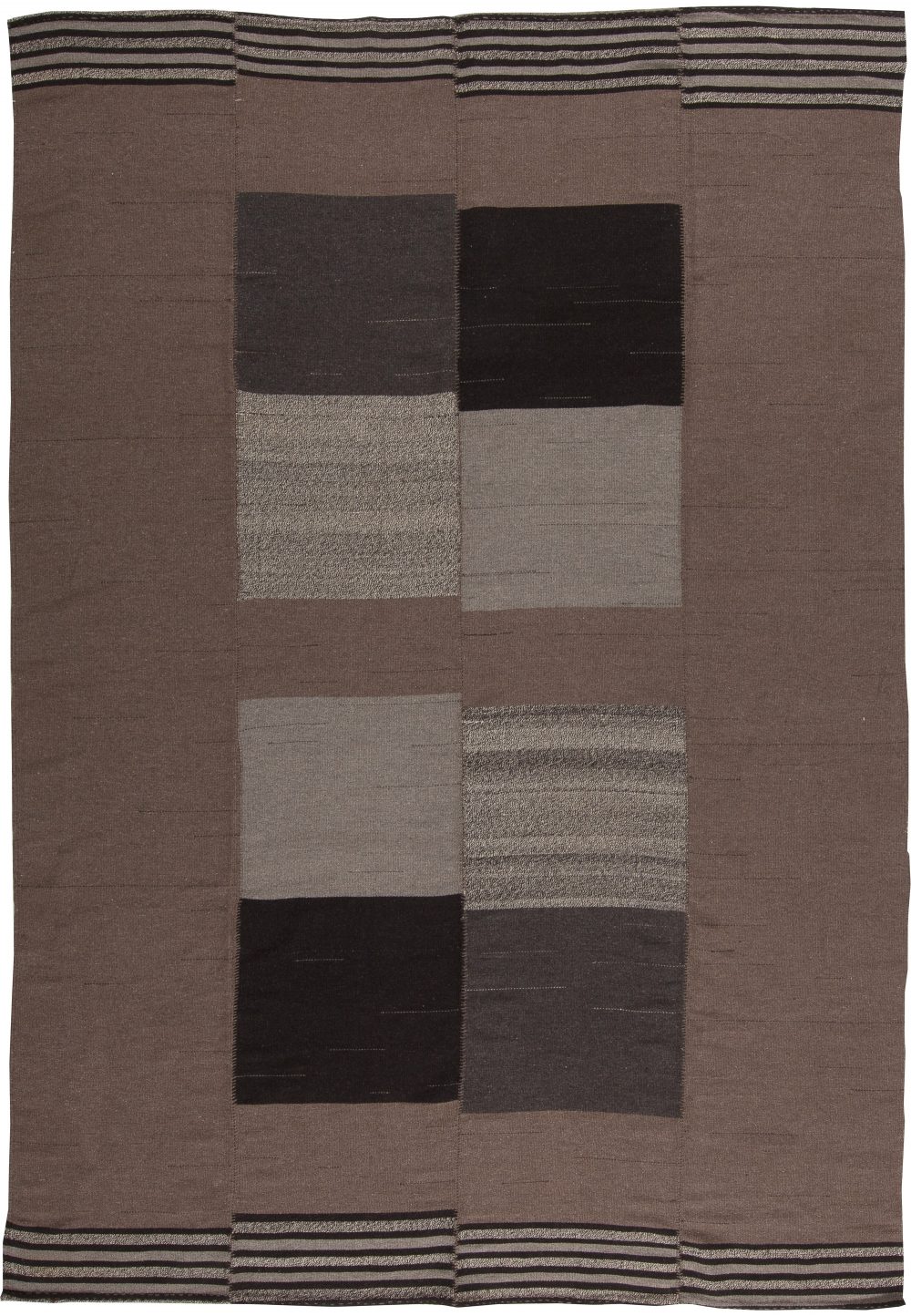 Turkish Modernist Taupe, Gray and Black Kilim Wool Rug N10856
