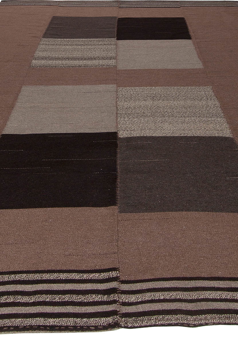Turkish Modernist Taupe, Gray and Black Kilim Wool Rug N10856