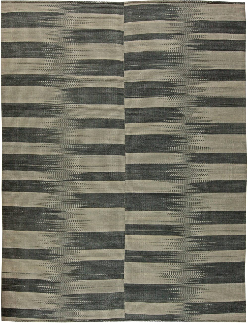 Contemporary Striped Dark and Light Gray Kilim Blend Wool Rug N11172