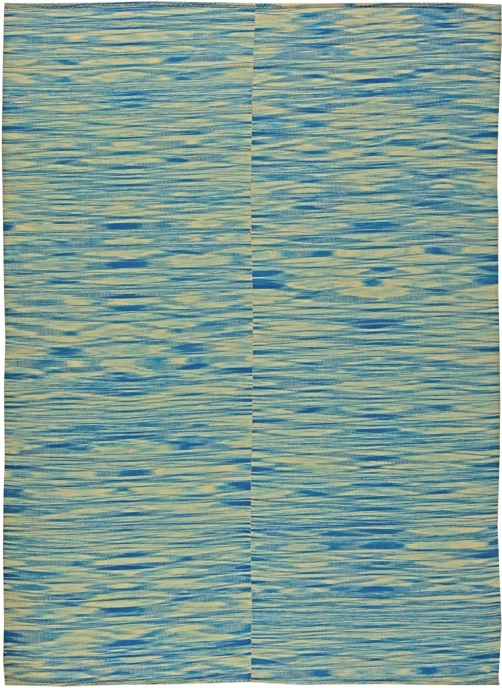 Doris Leslie Blau Collection Contemporary Blue, White Flat-Woven Wool Kilim Rug N11173