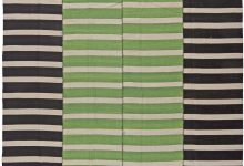 Doris Leslie Blau Collection Turkish Striped Green, Black, Off White <mark class='searchwp-highlight'>Kilim</mark> Rug N10854