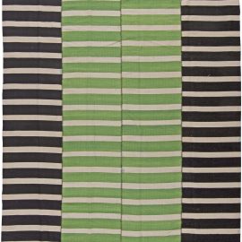 Doris Leslie Blau Collection Turkish Striped Green, Black, Off White Kilim Rug N10854