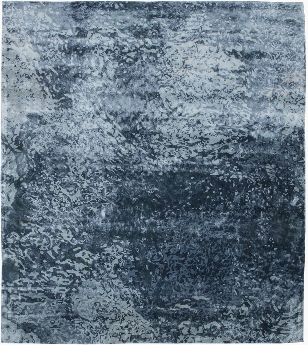 Doris Leslie Blau Collection Modern Blue Water Design Handmade Viscose Rug N11608