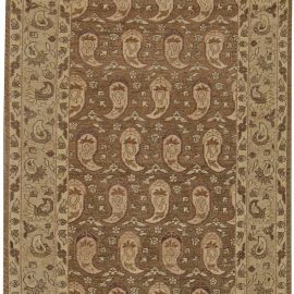 Traditional Rug Antique-Inspired Floral Warm Tan Handmade Wool Runner “Boteh” N11068
