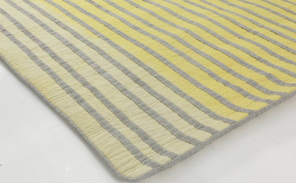 Doris Leslie Blau Collection Double Sided Gray, Yellow Striped Handcrafted Rug N11645