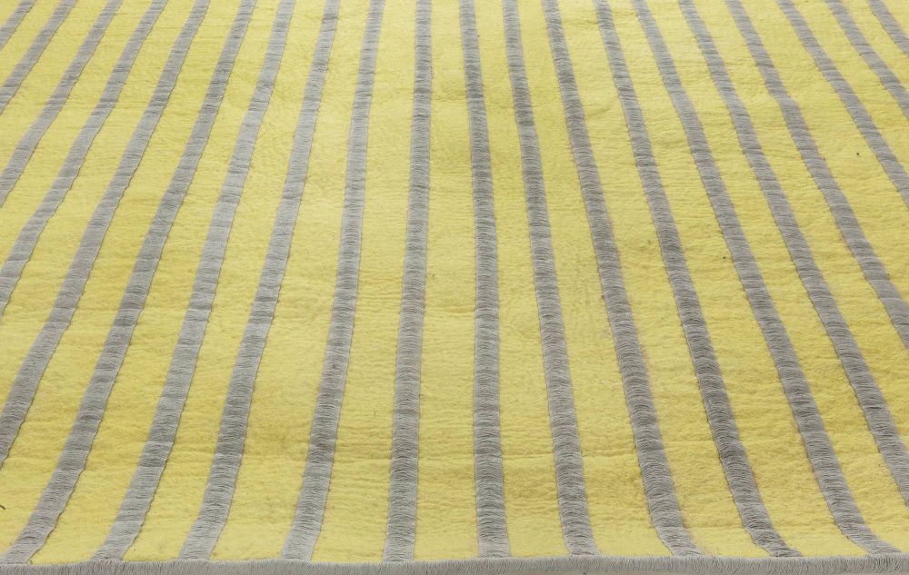 Doris Leslie Blau Collection Double Sided Gray, Yellow Striped Handcrafted Rug N11645