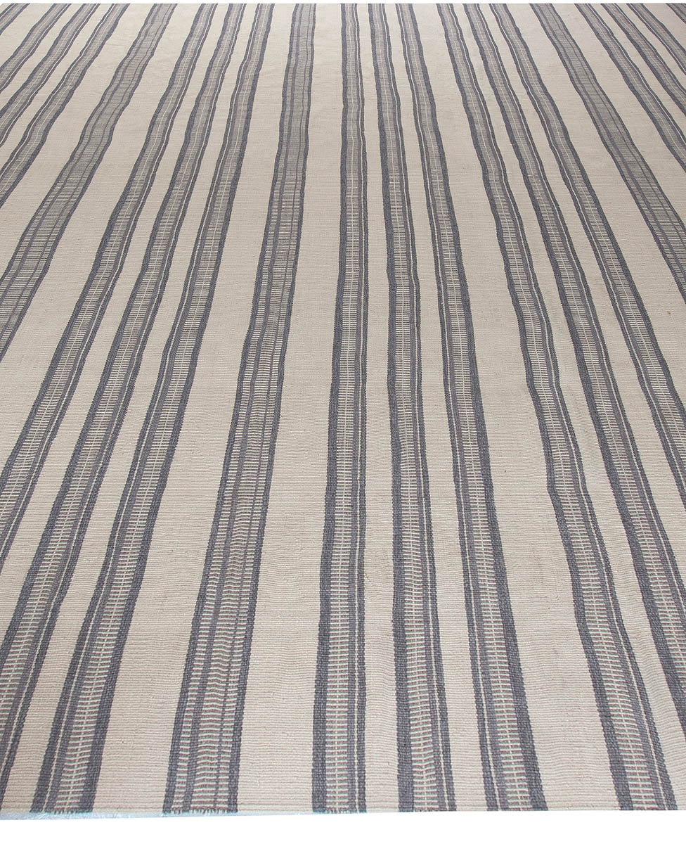 Doris Leslie Blau Collection Contemporary Oversized Striped Gray Flat-Weave Rug N10911